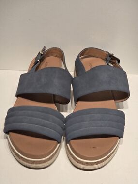 Adrienne Vittadini Blue Suede Double-Band Platform Sandals